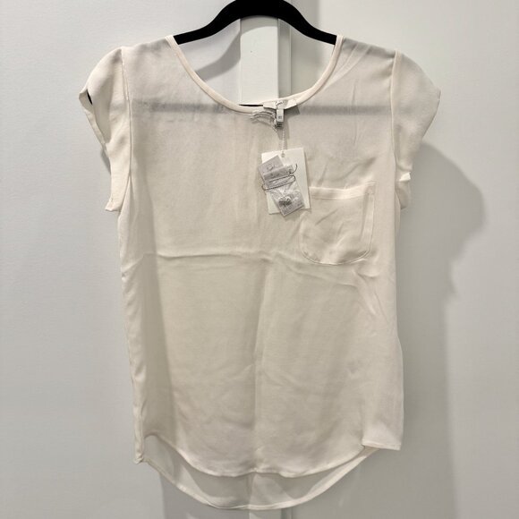 NWT XS Joie Rancher Silk Top Pocket Short Cap Sleeve Shirt Porcelain Ivory Cream - Picture 2 of 16